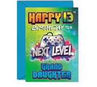 Playful 13th Birthday Card for Granddaughter - Level Up Their Special Day - Vibrant Gaming Controller Design with Bold Graphics - 5x7 Inch, Envelope Included