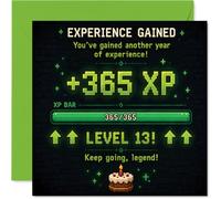 Playful 13th Birthday Card, Level 13 Unlocked | Pixel Art Gamer XP Bar with Birthday Cake, Retro Gaming Fun for Video Game Fans, 145mm Square, Envelope Included