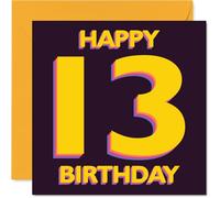 Playful 13th Birthday Card, Teen Spirit in Bold Colours | Vibrant 'HAPPY 13 BIRTHDAY' Design with Purple and Yellow Pop, 145mm Square, Envelope Included