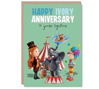 Playful 14th Anniversary Card, Whimsical Circus Fun