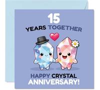 Playful 15th Anniversary Card - Celebrate 15 Sparkling Years - Cute Crystals in Love Design - Playful Take on Your Crystal Anniversary - 145mm Square, Envelope Included