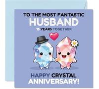 Playful 15th Anniversary Card for Husband - Crystal Clear Love - Cute Crystal Characters Celebrating 15 Years Together - 145mm Square, Envelope Included