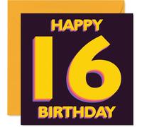 Playful 16th Birthday Card - Brighten Their Big Day - Bold Yellow and Purple 16th Motif Stands Out - 145mm Square, Envelope Included