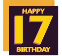 Playful 17th Birthday Card - Bright and Bold Birthday Vibes - Vibrant Yellow and Purple Number Design - Adds a Fun Splash to Turning 17-145mm Square, Envelope Included