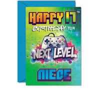 Playful 17th Birthday Card for Niece - Level Up Their Birthday - Vibrant Gaming Controller Design with Bold Neon Colours - Epic Choice for Game-loving Teens - A5, Envelope Included
