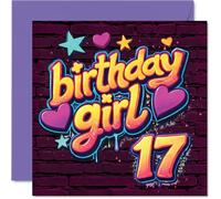 Playful 17th Birthday Card - Graffiti Vibes and Bold Colours - Stars and Hearts Pop on a Vibrant 17th Birthday Design - 145mm Square, Envelope Included