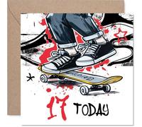 Playful 17th Birthday Card - Skate into Your Seventeenth - Bold Skateboarder Artwork Bursts with Youthful Energy - 145mm Square, Envelope Included