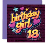 Playful 18th Birthday Card - Celebrate Her Big 18 in Style - Colourful Stars and Hearts with Bold 'Birthday Girl 18' Design - 145mm Square, Envelope Included