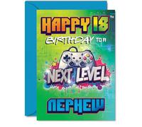 Playful 18th Birthday Card for Nephew - Level Up the Big 1-8 - Bold Gaming Controller Design with Vibrant Colours - Perfect for a Next-level Celebration - A5, Envelope Included