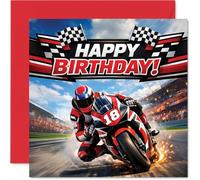 Playful 18th Birthday Card - Full-throttle Birthday Vibes - Dynamic Motorcycle Racing Scene in Bold Red and Black - 145mm Square, Envelope Included