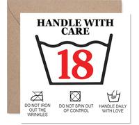 Playful 18th Birthday Card - Playful Care Instructions for Their Big Milestone - Humorous Black, Red and White Design with Quirky Warnings - 145mm Square, Envelope Included