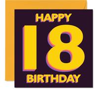 Playful 18th Birthday Card - Vibrant Party Vibes - Bold Yellow and Purple 18 Design - Bursting with Youthful Energy - 145mm Square, Envelope Included