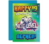 Playful 19th Birthday Card for Nephew - Level Up Their Big Day - Vibrant Gaming Controller Design with Bold Colours - A5, Envelope Included