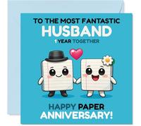 Playful 1st Anniversary Card for Husband - Celebrating One Brilliant Year - Two Adorable Characters Hand in Hand - 145mm Square, Envelope Included