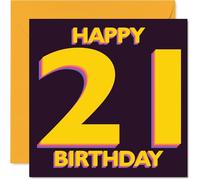 Playful 21st Birthday Card - Cheers to Turning 21 - Bold Yellow and Purple Design Bursting with Festive Energy - 145mm Square, Envelope Included
