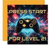 Playful 21st Birthday Card - Level Up Your Birthday - Bold Gaming Controller Design with 'PRESS START FOR LEVEL 21' - 145mm Square, Envelope Included