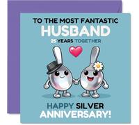 Playful 25th Anniversary Card for Husband - Still Spooning After 25 Years - Cartoon Spoons Holding Hands, Silver Anniversary Fun - 145mm Square, Envelope Included