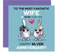 Playful 25th Anniversary Card for Wife - Two Spoons Holding Hands - Quirky Cartoon Design for a Silver Milestone - 145mm Square, Envelope Included