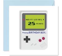 Playful 25th Birthday Card - Level Up the Laughs - Retro Gaming Console Design with Bold 'NEXT LEVEL! 25 YEARS' Graphic - 145mm Square, Envelope Included