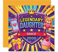 Playful 26th Birthday Card - Legendary Vibes Since 2000 - Vibrant Teddy Bear, Cupcakes and Smartphone Design - 145mm Square, Envelope Included