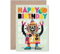 Playful 2nd Birthday Card, Robot Fun with Balloons and Party Hat