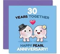 Playful 30th Anniversary Card - Pearl Characters Holding Hands Bring a Smile - Playful Anniversary Pearls Design - 145mm Square, Envelope Included