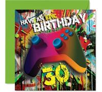 Playful 30th Birthday Card - Level Up the Big 3-0 - Gaming Controller Design with Graffiti-style Pops - Epic Birthday Energy for Gamers - 145mm Square, Envelope Included