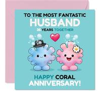 Playful 35th Anniversary Card for Husband - A Splash of Fun for Your Coral Anniversary - Adorable Sea Creatures Design with a Joyful Vibe - 145mm Square, Envelope Included