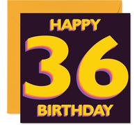 Playful 36th Birthday Card - Bursting with Birthday Energy - Bold Yellow 36 in Striking Purple - Adds Instant Cheer to Their Special Day - 145mm Square, Envelope Included