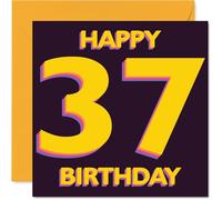 Playful 37th Birthday Card - Bold and Bright Vibes - Striking Yellow Text on Deep Purple for a Standout 37th - 145mm Square, Envelope Included