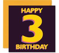 Playful 3rd Birthday Card - Big Number 3 Fun - Bold Yellow Three on Vibrant Purple - Perfect for Making Their Day Shine - 145mm Square, Envelope Included