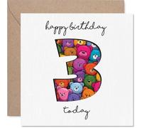 Playful 3rd Birthday Card - Bursting with Birthday Fun - Colourful Bear-filled Number 3 Design - Sure to Spark Big Smiles - 145mm Square, Envelope Included