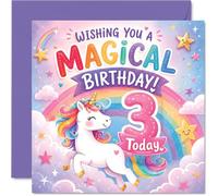 Playful 3rd Birthday Card - Bursting with Birthday Magic - Whimsical Unicorn, Rainbow and Stars - Makes Turning Three Extra Special - 145mm Square, Envelope Included
