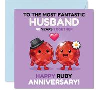 Playful 40th Anniversary Card for Husband - Ruby Anniversary Giggles - Gem Characters Holding Hands in a Fun, Loving Design - 145mm Square, Envelope Included