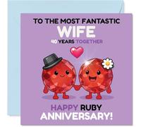 Playful 40th Anniversary Card for Wife - Celebrating 40 Years of Love - Cute Ruby Duo Holding Hands in Playful Style - 145mm Square, Envelope Included