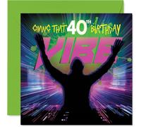 Playful 40th Birthday Card - Bringing the Party to 40 - Neon DJ Silhouette and Bold Celebration Vibes - 145mm Square, Envelope Included