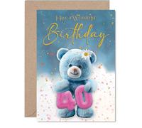 Playful 40th Birthday Card - Celebrate Turning 40 in Style - Cheerful Teddy Bear with Festive Confetti and Gold Number - Guaranteed to Raise a Smile - A5, Envelope Included