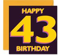 Playful 43rd Birthday Card - Vibrant Vibes for Turning 43 - Bold Yellow and Purple Number Design - 145mm Square, Envelope Included