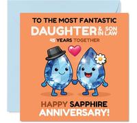Playful 45th Anniversary Card for Daughter & Son in Law - Sparkling Smiles for 45 Years - Gem-themed Illustration with Joyful Colours - 145mm Square, Envelope Included