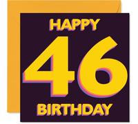 Playful 46th Birthday Card - Bold and Bright Birthday Cheers - Vibrant Yellow Text on Deep Purple - Makes Turning 46 Stand Out - 145mm Square, Envelope Included