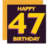 Playful 47th Birthday Card - Bold Yellow Vibes - Striking 47 in Gold-style Lettering on Rich Purple - 145mm Square, Envelope Included