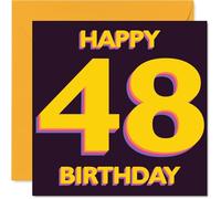 Playful 48th Birthday Card - Bold and Bright Vibes - Vibrant Yellow, Purple and Orange Numbers Pop - Perfect for a Big Birthday Cheer - 145mm Square, Envelope Included