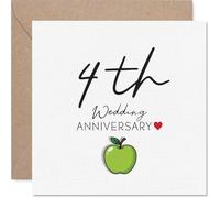 Playful 4th Anniversary Card - Apple of My Eye Vibe - Green Apple and Heart Motif Stands Out - Quirky Twist for a Memorable 4th Year - 145mm Square, Envelope Included