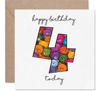 Playful 4th Birthday Card - Bursting with Birthday Cheer - Colourful Teddy Bears Fill a Giant Number 4 - A Fun Way to Celebrate Turning Four - 145mm Square, Envelope Included