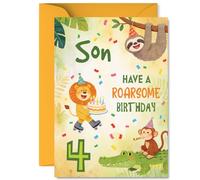 Playful 4th Birthday Card for Son, Bursting with Birthday Cheer
