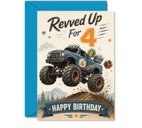Playful 4th Birthday Card, Revved-up Birthday Fun