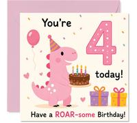 Playful 4th Birthday Card, Roaring into Four with Dino Fun