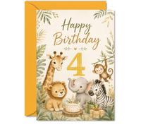 Playful 4th Birthday Card, Safari Birthday Fun