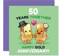Playful 50th Anniversary Card - Fifty Years of Sparkle - Cute Gold Bars Holding Hands Design - a Golden Touch for a Big Milestone - 145mm Square, Envelope Included