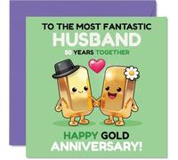 Playful 50th Anniversary Card for Husband - Playful Gold Bars Hand-in-hand - Quirky Illustration Celebrates Half a Century Together - 145mm Square, Envelope Included